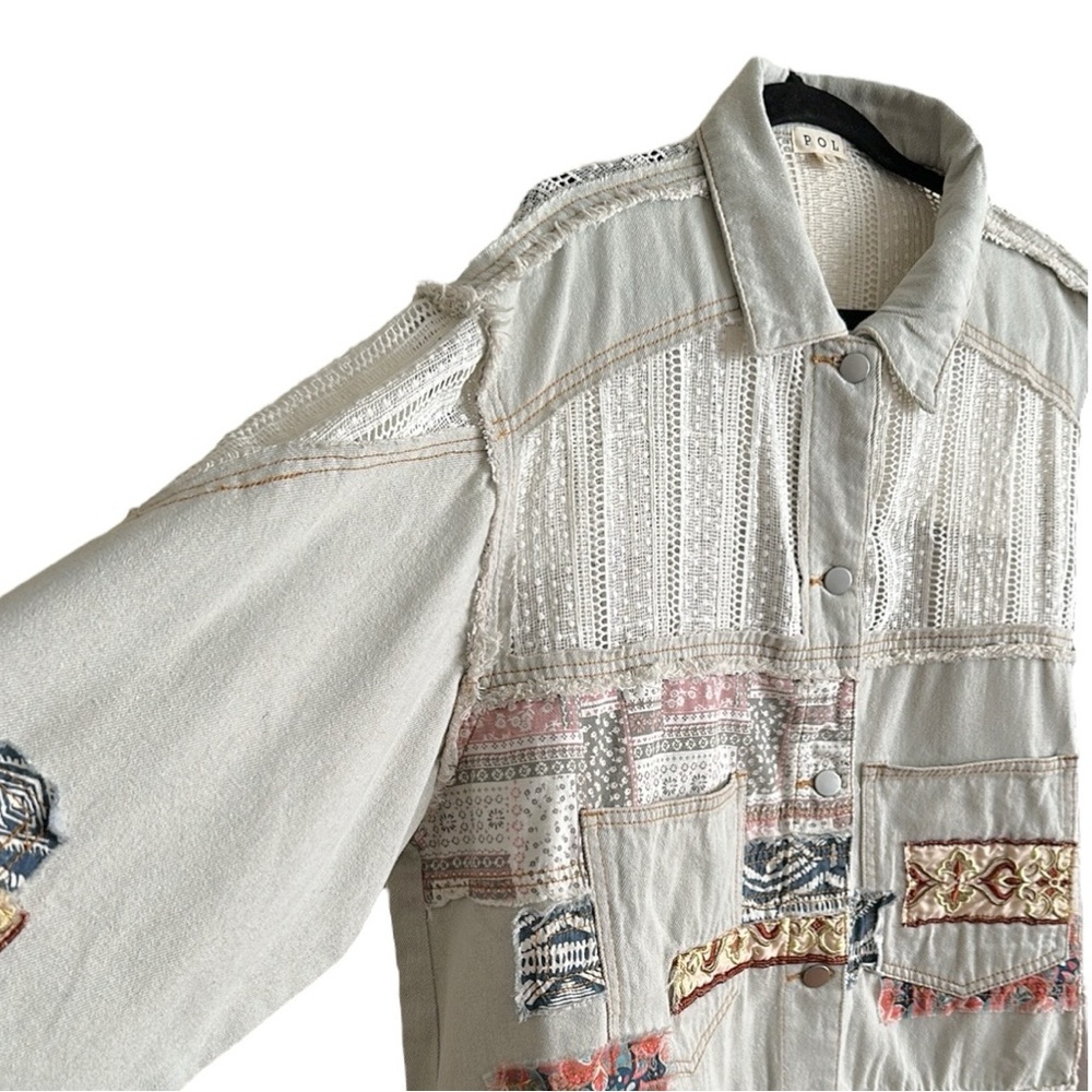 Pol Patchwork Lace Oversized Denim Jacket Light W… - image 5
